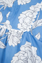 Load image into Gallery viewer, Sky Blue Floral Ricrac Trim Collared Puff Sleeve Loose Blouse