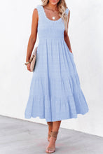 Load image into Gallery viewer, Women's Shirred Pleated Square Neck Sleeveless Midi Dress