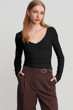 Load image into Gallery viewer, Black Slim Fit V Neck Long Sleeve Bra Built-in Top