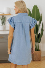 Load image into Gallery viewer, Beau Blue Flutter Sleeve Denim Mini Dress