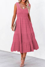 Load image into Gallery viewer, Women's Shirred Pleated Square Neck Sleeveless Midi Dress
