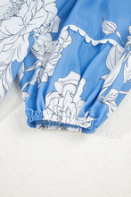 Load image into Gallery viewer, Sky Blue Floral Ricrac Trim Collared Puff Sleeve Loose Blouse