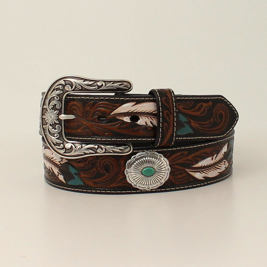Ariat Ladies Feather Floral Embossed Oval Concho Belt