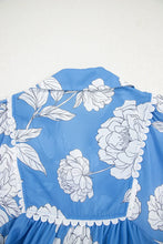 Load image into Gallery viewer, Sky Blue Floral Ricrac Trim Collared Puff Sleeve Loose Blouse