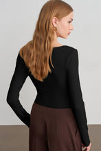 Load image into Gallery viewer, Black Slim Fit V Neck Long Sleeve Bra Built-in Top