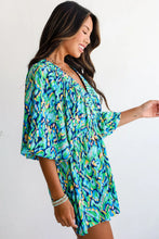 Load image into Gallery viewer, Green Abstract Print Puff Sleeve Romper
