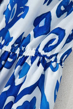 Load image into Gallery viewer, Blue Floral Puff Sleeve V-neck Maxi Dress