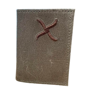Men's Twisted X Leather Distressed Brown Embroidered Logo Trifold Wallet