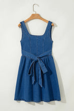 Load image into Gallery viewer, Sail Blue Square Neck Bowknot Sleeveless Denim Dress
