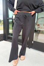 Load image into Gallery viewer, Black Collared V Neck Sweatshirt Sweatpants Set
