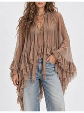 Load image into Gallery viewer, Women's See Through V-Neck Bow Tie Ruffle Long Sleeves Blouse
