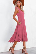 Load image into Gallery viewer, Women's Shirred Pleated Square Neck Sleeveless Midi Dress
