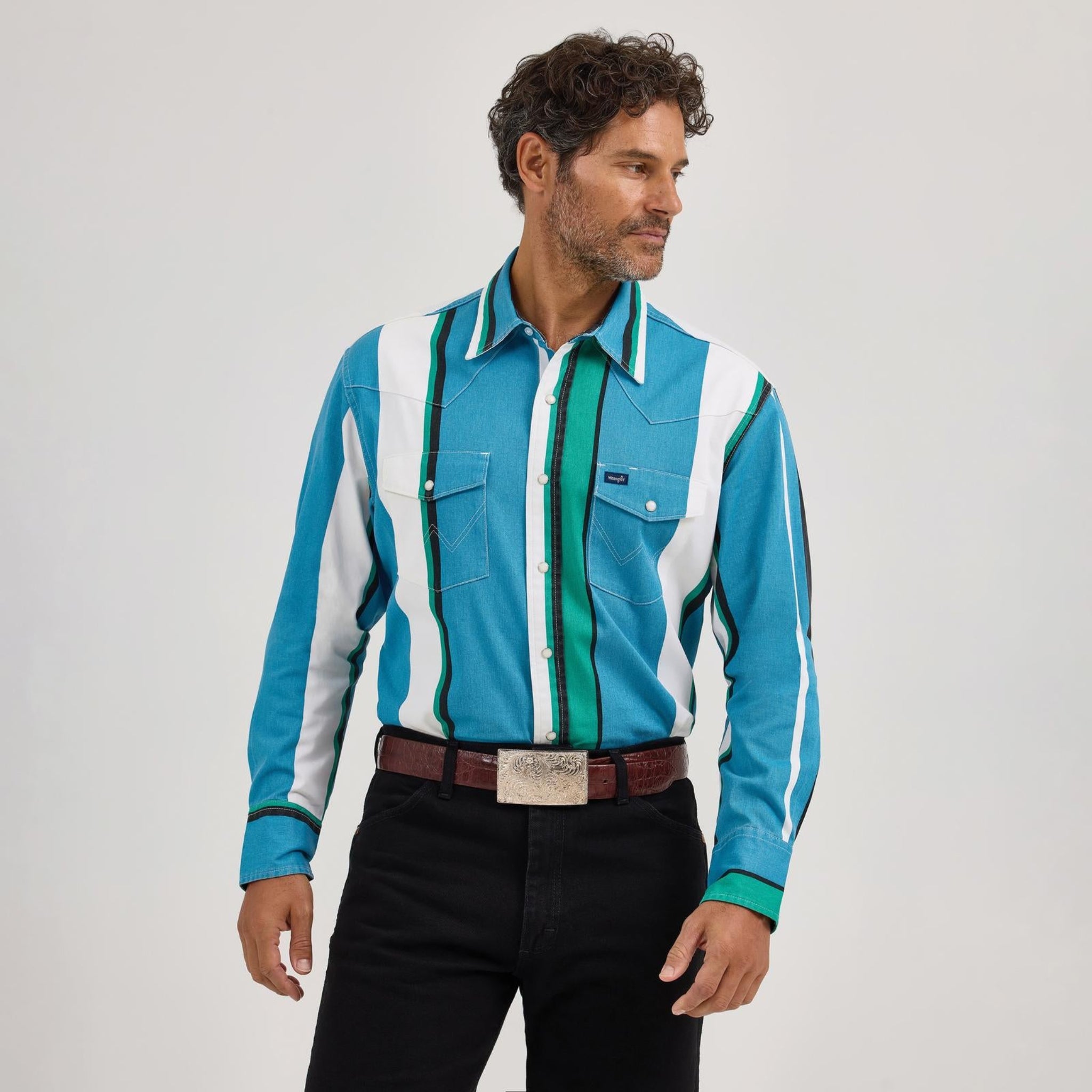 WRANGLER BRUSH POPPER Cowhide Belt Vintage NWT Size 36 Black /Turquoise Wrangler BrushPopper Shirt | Men main image 3