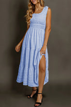 Load image into Gallery viewer, Women's Shirred Pleated Square Neck Sleeveless Midi Dress

