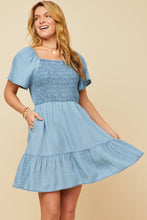Load image into Gallery viewer, Women&#39;s Puff Sleeve Smocked Bodice Tencel Dress

