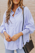 Load image into Gallery viewer, Sky Blue Smocked Boyfriend Shirt With Pockets

