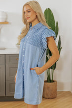 Load image into Gallery viewer, Beau Blue Flutter Sleeve Denim Mini Dress
