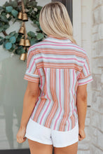 Load image into Gallery viewer, Women's Pink Stripe Button up Short Sleeve Shirt
