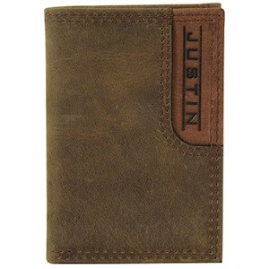 Justin Mens Trifold Wallet Two Tone W/ Emboss Justin Logo