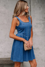 Load image into Gallery viewer, Sail Blue Square Neck Bowknot Sleeveless Denim Dress
