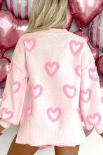 Load image into Gallery viewer, Women&#39;s Pink Heart Shape Bubble Sleeve Baggy Sweater
