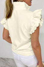 Load image into Gallery viewer, Beige Zipped up Collared Ruffled Short Sleeve Blouse
