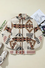 Load image into Gallery viewer, Women&#39;s Beige Aztec Printed Stand Neck Zip Up Jacket
