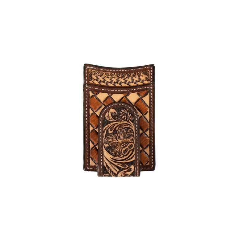 3D Western Money Clip Leather Tooled Wallet