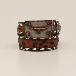 Boy's 3D Pierced Overlay Buck Lacing Brown Belt