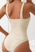 Load image into Gallery viewer, Beige Knotted Straps Wavy Texture One Piece Swimsuit

