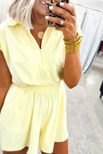 Load image into Gallery viewer, Yellow Cream Half Zip Polo Tee Elastic Waist Romper

