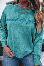 Load image into Gallery viewer, Sea Green Saved by Grace Embroidered Mineral Wash Sweatshirt
