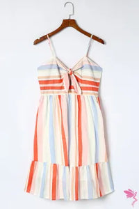 Women's Multicolored Striped Knotted Cutout Sleeveless Dress
