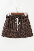 Load image into Gallery viewer, Brown Leopard Print Elastic Waistband Drawstring Denim Skort
