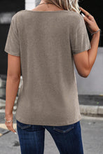 Load image into Gallery viewer, Pale Khaki Ribbed Buttoned Strappy V Neck Tee

