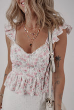 Load image into Gallery viewer, Pink Floral Flutter Peplum Tank Top
