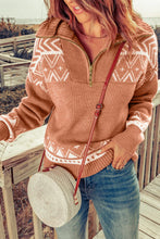 Load image into Gallery viewer, Women&#39;s Pink Geometry Knit Quarter Zip Sweater
