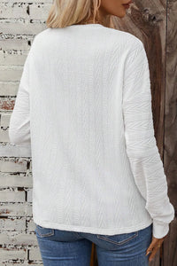White Round Neck Textured Knit Women's Top