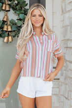 Load image into Gallery viewer, Women's Pink Stripe Button up Short Sleeve Shirt
