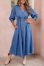 Load image into Gallery viewer, Smocked Waist Denim Midi Dress
