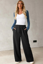 Load image into Gallery viewer, Black Scuba Drawstring Elastic Waistband Sweatpants
