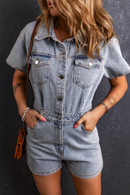 Load image into Gallery viewer, Light Blue Vintage Washed Denim Romper
