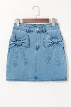 Load image into Gallery viewer, Dusk Blue Acid Wash High-Waisted Bow Detailed Denim Skirt
