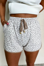 Load image into Gallery viewer, White Leopard Elastic Waistband Lace up Contrast Trim Casual Shorts
