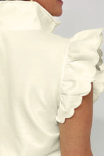 Load image into Gallery viewer, Beige Zipped up Collared Ruffled Short Sleeve Blouse
