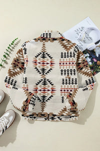 Women's Beige Aztec Printed Stand Neck Zip Up Jacket