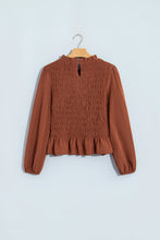 Load image into Gallery viewer, Coffee Smocked Ruffle Long Sleeve Blouse
