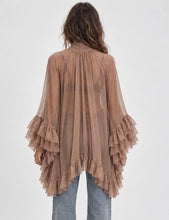 Load image into Gallery viewer, Women's See Through V-Neck Bow Tie Ruffle Long Sleeves Blouse

