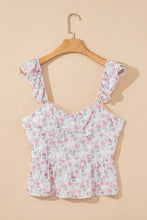 Load image into Gallery viewer, Pink Floral Flutter Peplum Tank Top
