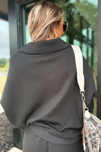 Load image into Gallery viewer, Black Collared V Neck Sweatshirt Sweatpants Set
